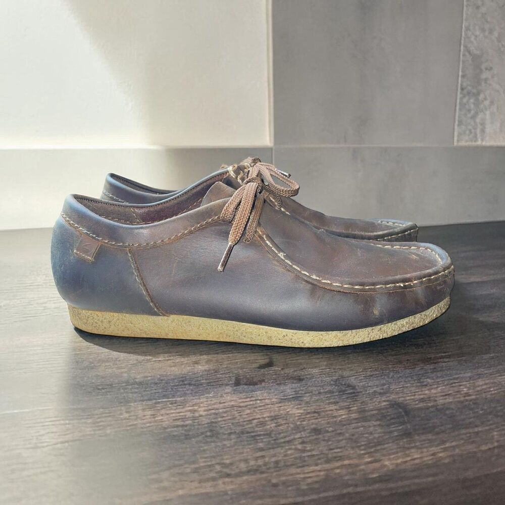 Clarks Mens 10.5 Shacre II Run Moc Brown Slip-On Beeswax Leather Wallabees